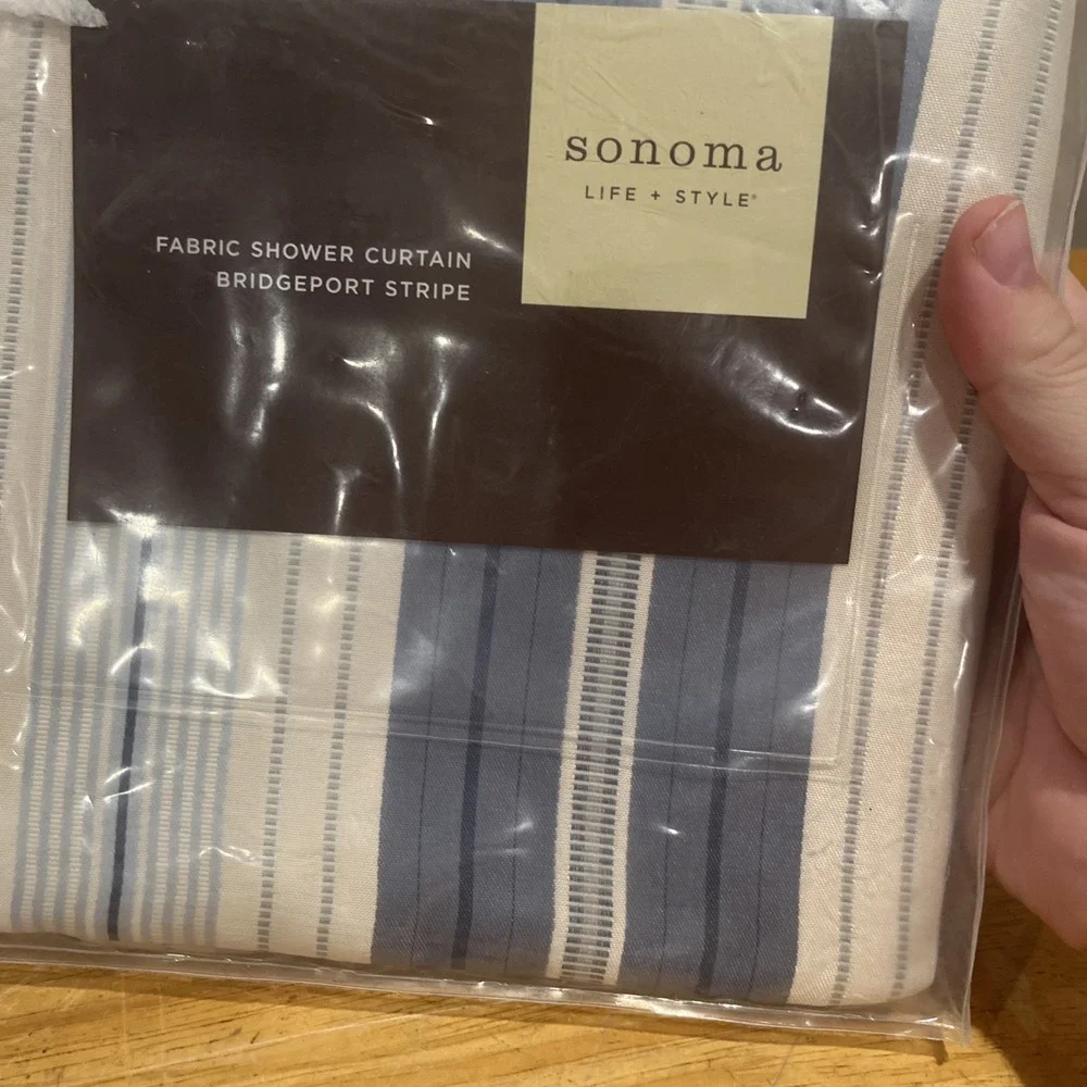 Sonoma Life & Style - Bridgeport Stripe Blue  Cream‎ Fabric SHOWER CURTAIN